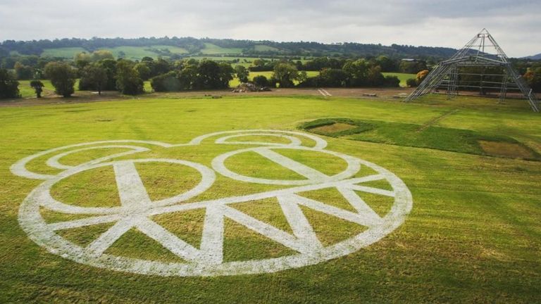 The Radiohead logo appeared near the Pyramid Stage on Tuesday