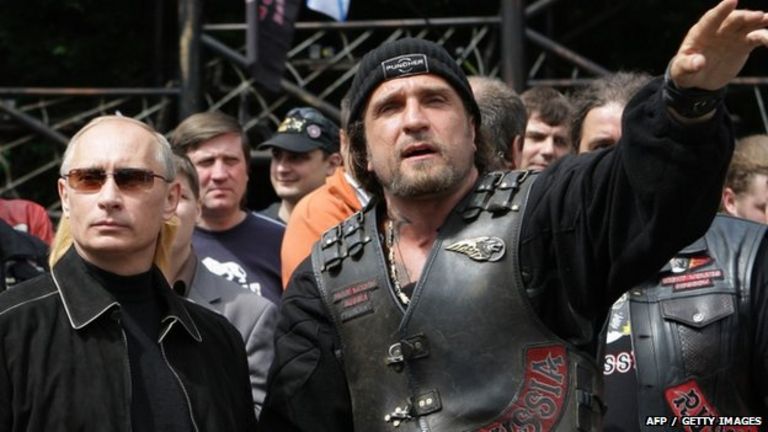 President Putin alongside the Night Wolves leader Alexander Zaldostanov 07 July 2009