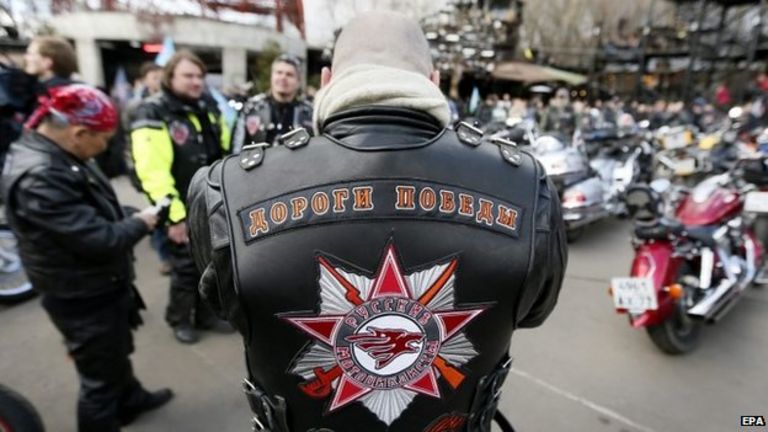 Pro-Vladimir Putin bikers in Moscow before a motocross in honour of the 70th anniversary of the Victory over Nazi Germany in the World War Two