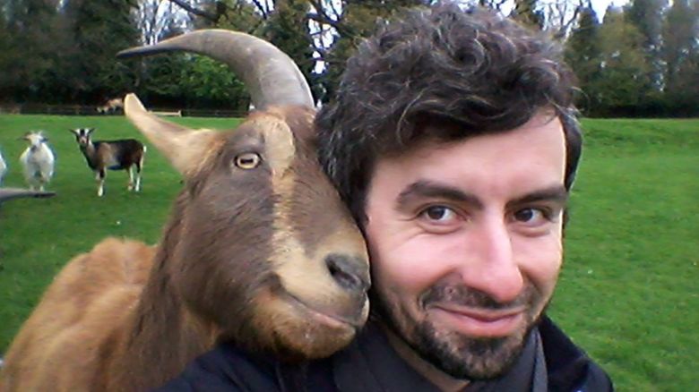 Lead researcher Dr Christian Nawroth with an affectionate goat