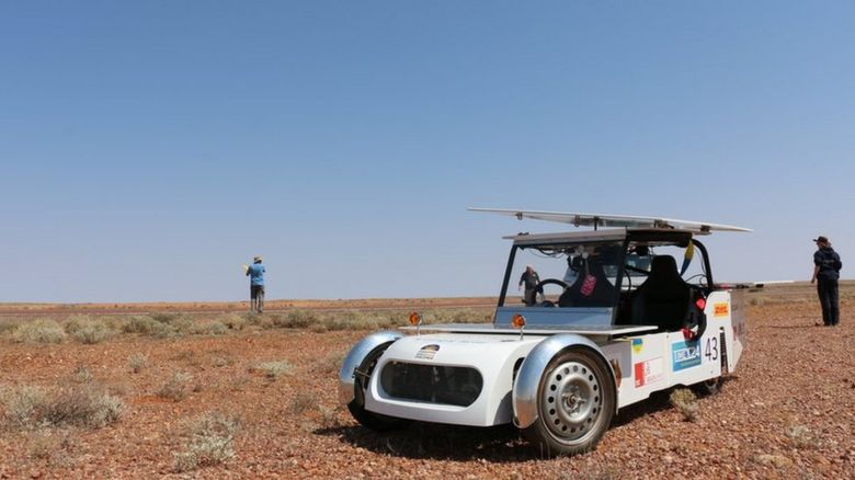 Solar car in the outback