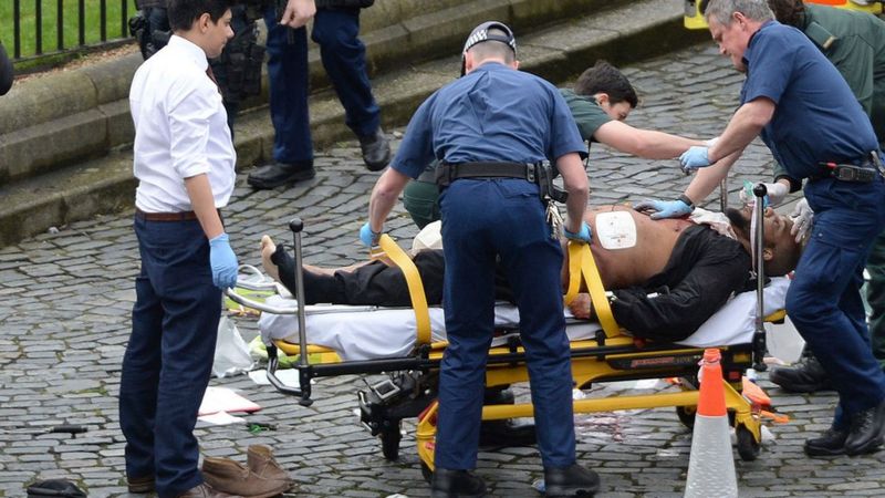 Man on a stretcher at Westminster