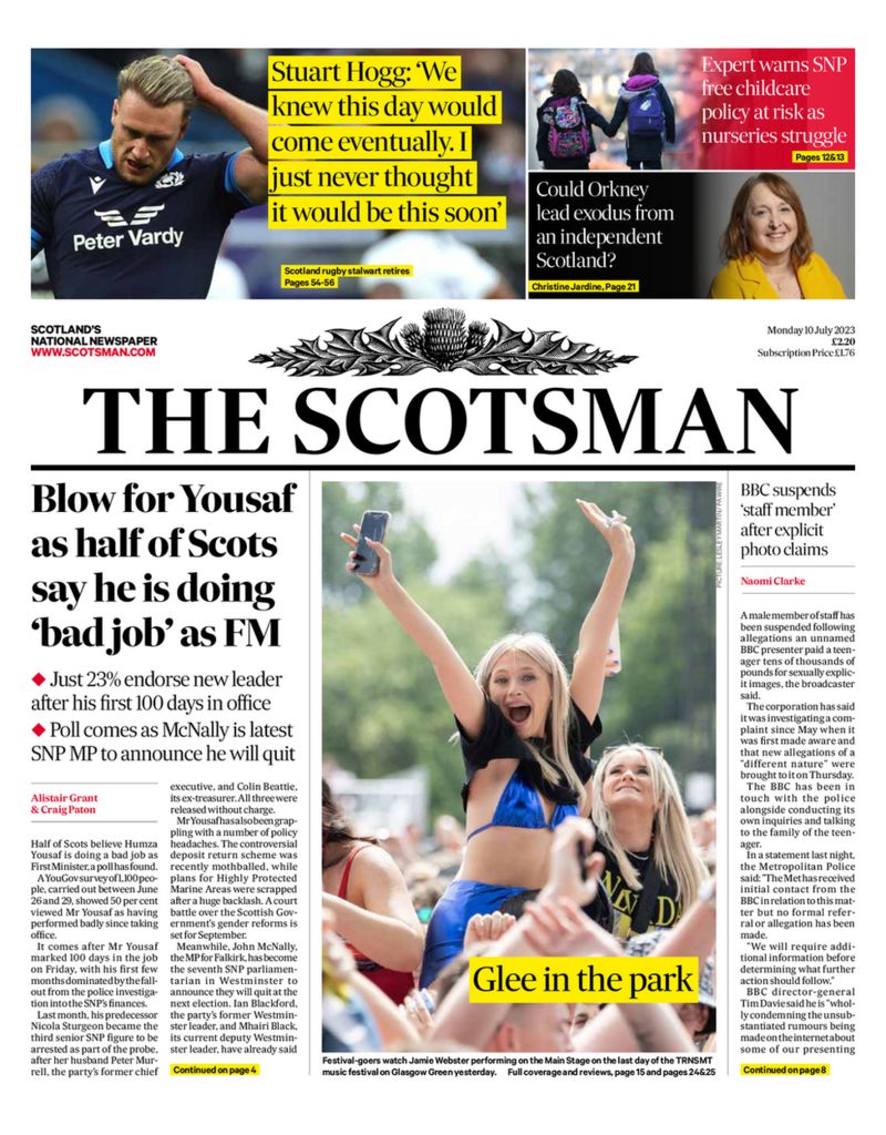 Scotland S Papers Bbc Suspends Star And Yousaf Poll Setback Bbc News