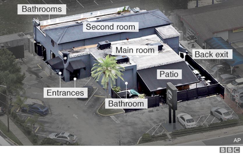 Plan of the Pulse nightclub showing the layout of the venue