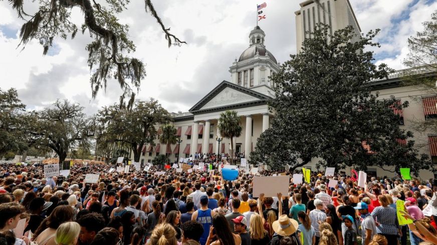 Protesters rally outside the Capitol in Tallahassee, Florida, urging lawmakers to reform gun laws on February 21, 2018