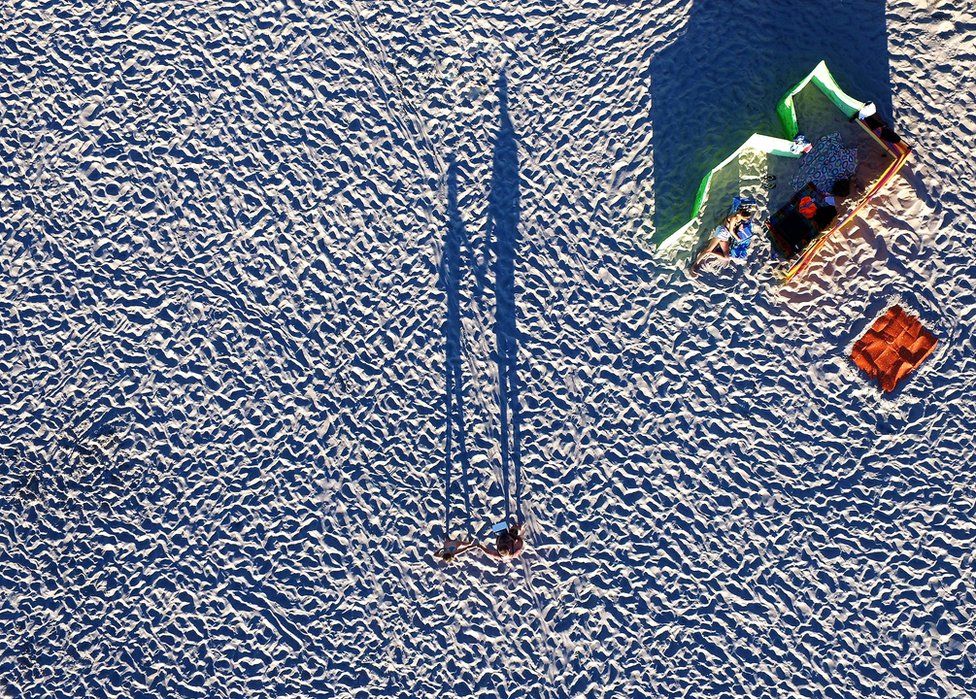 An aerial view of a beach