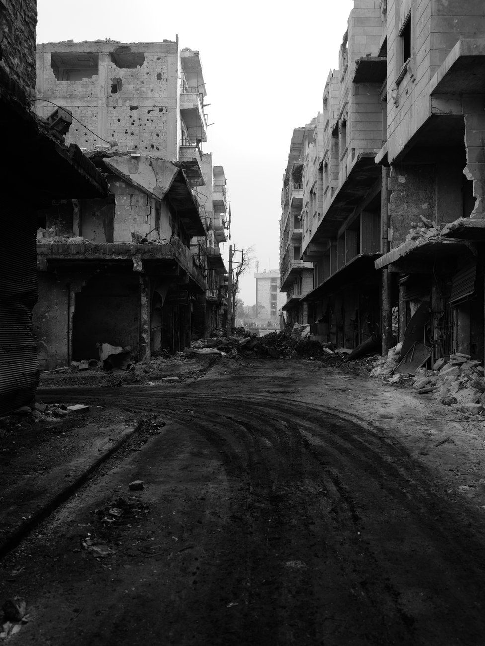 Empty street in eastern Aleppo