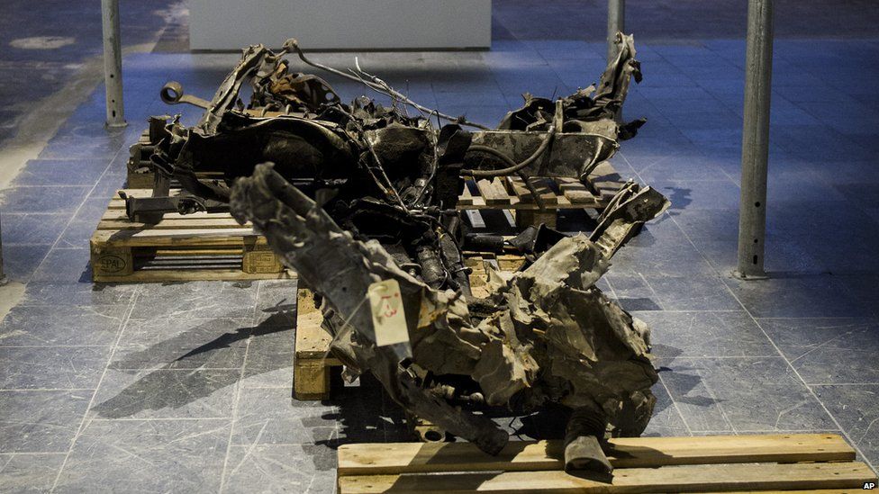 The mangled vehicle used by mass murderer Anders Behring Breivik displayed at the 22 July Centre in the government quarter in Oslo, Norway