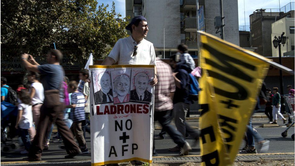 Protesta contra el sistema de pensiones en Chile