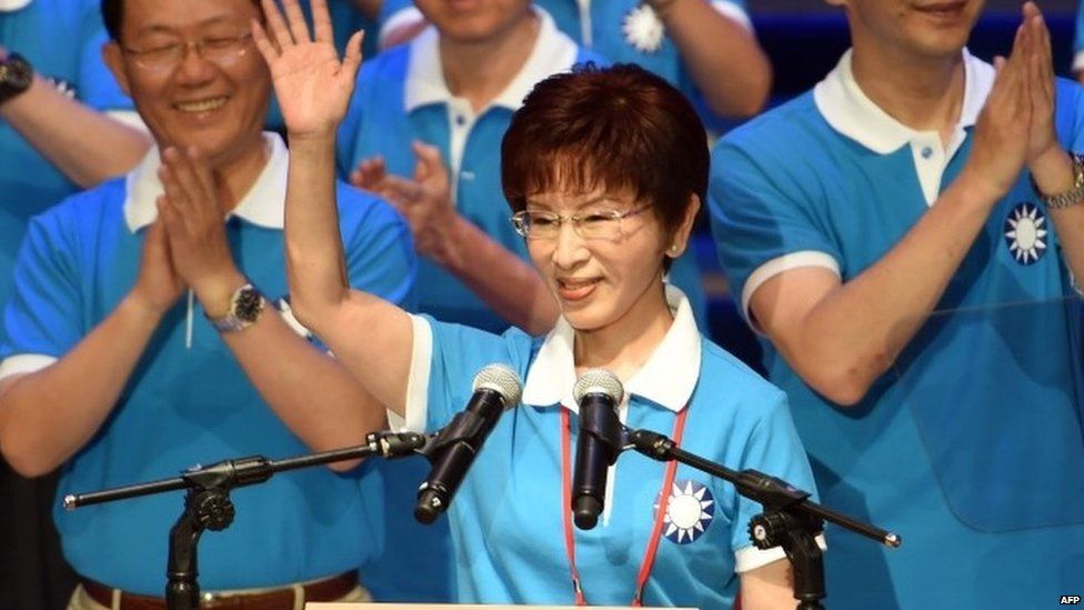 Hung Hsiu-chu, Taiwan presidential candidate from the ruling Kuomintang (KMT), waves during the party congress in Taipei on 19 July
