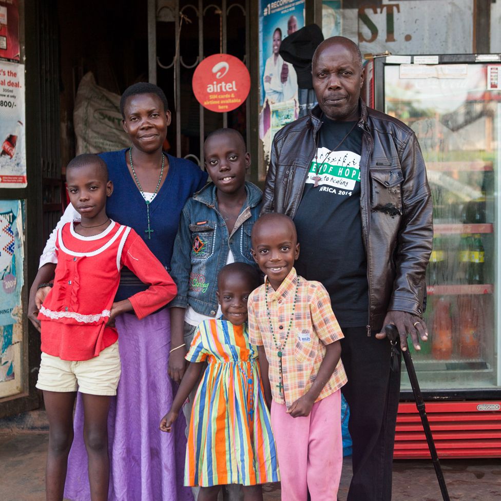 Mpagi with his wife and four young children