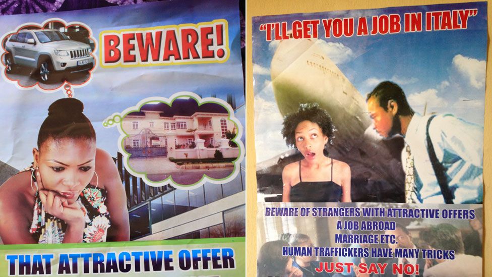 Posters warning about trafficking