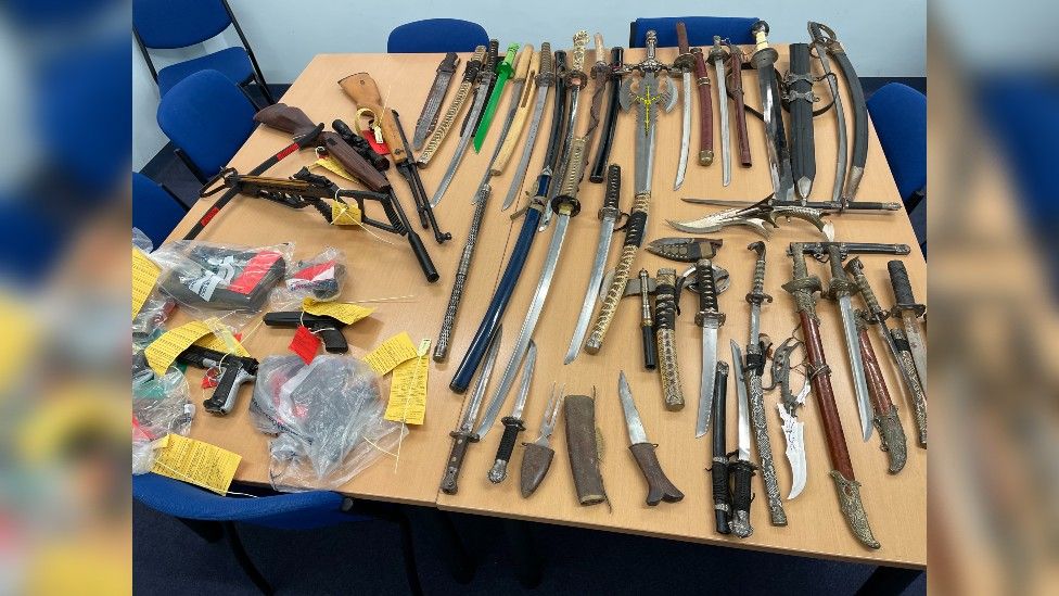 Swords Knives Fake Guns And Drugs Seized At Prestwich House Bbc News