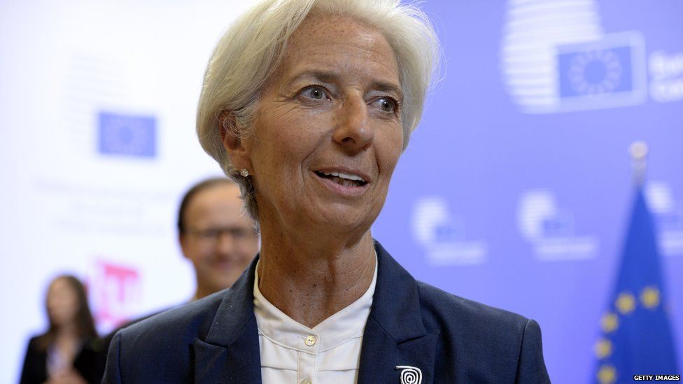 Managing Director Christine Lagarde at the end of an Eurozone Summit over the Greek debt crisis in Brussels on 13 July,, 2015