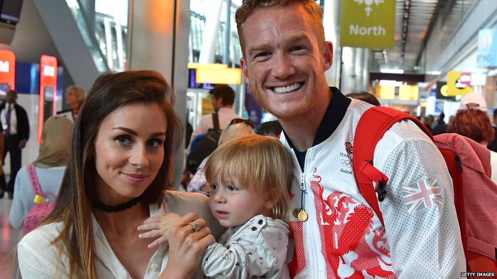 Greg Rutherford with his girlfriend Suzie Verrill and son, Milo