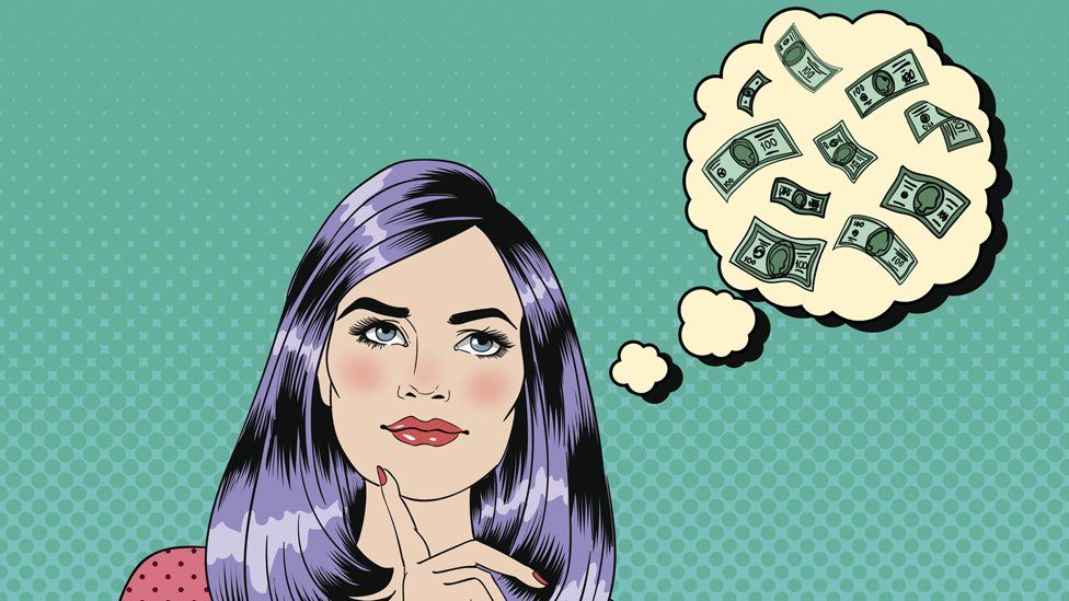 Woman with money think bubble