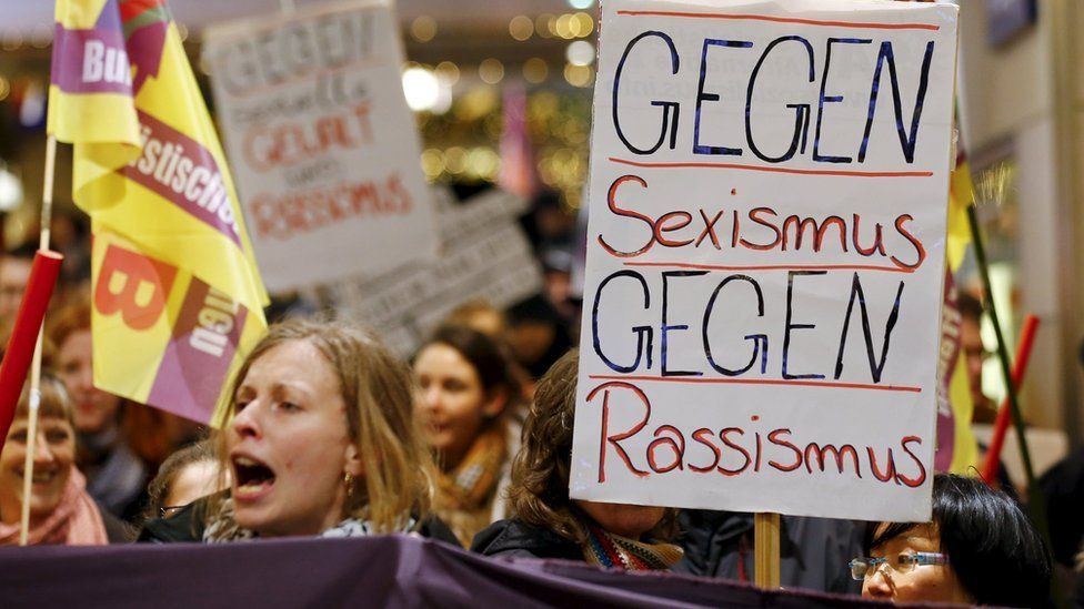 Women gather in Cologne in protest.