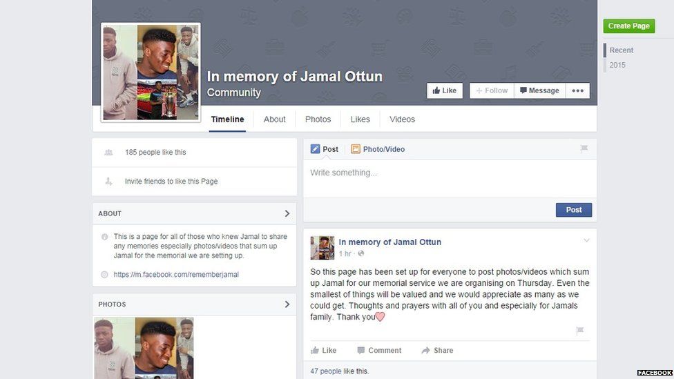 Facebook tribute page to Jamal Ottun