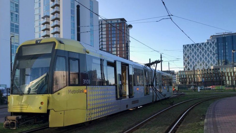 Metrolink Tram Damaged After Power Device Breaks Free Bbc News