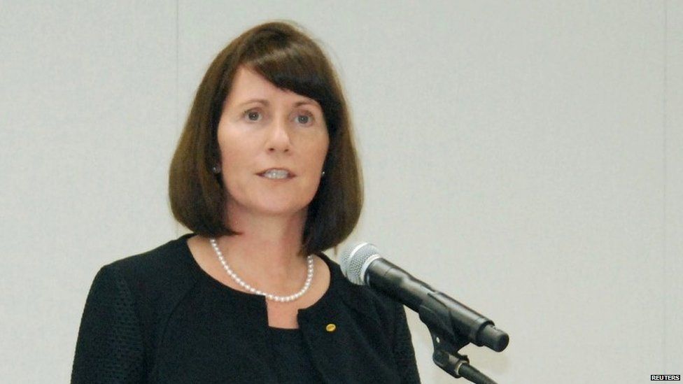 Toyota Motor Corp"s Managing Officer and Chief Communications Officer Julie Hamp speaks to media during a news conference in Nagoya, central Japan, in this photo taken by Kyodo June 17, 2015
