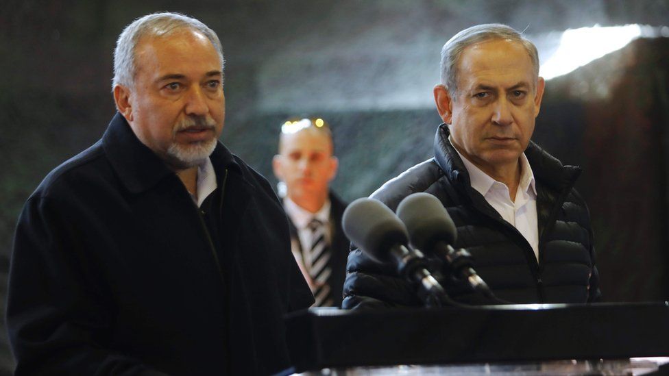 Defence Minister Avigdor Lieberman and Prime Minister Benjamin Netanyahu in Beit El on 10 January 2017