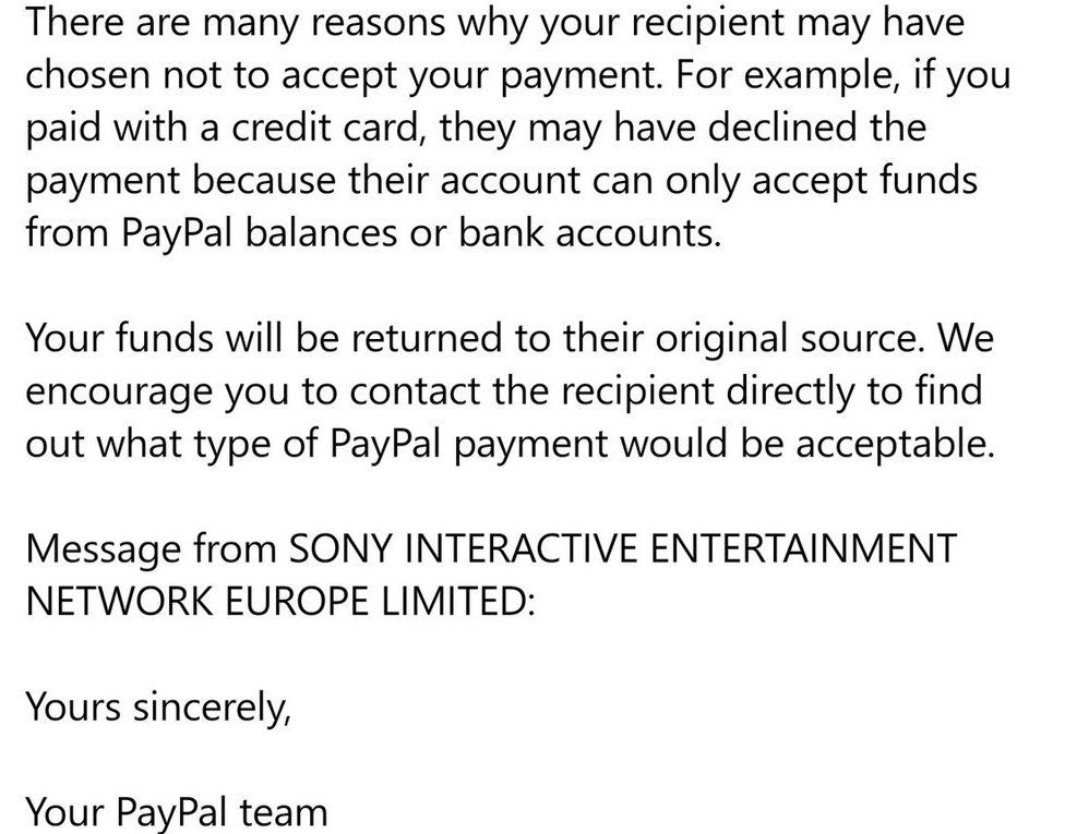 The message from PayPal