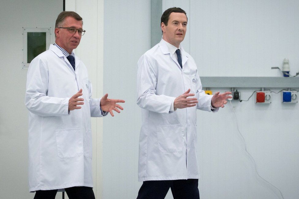 Chancellor of the Exchequer George Osborne is given a tour of the National Composites Centre at the Bristol and Bath Science Park