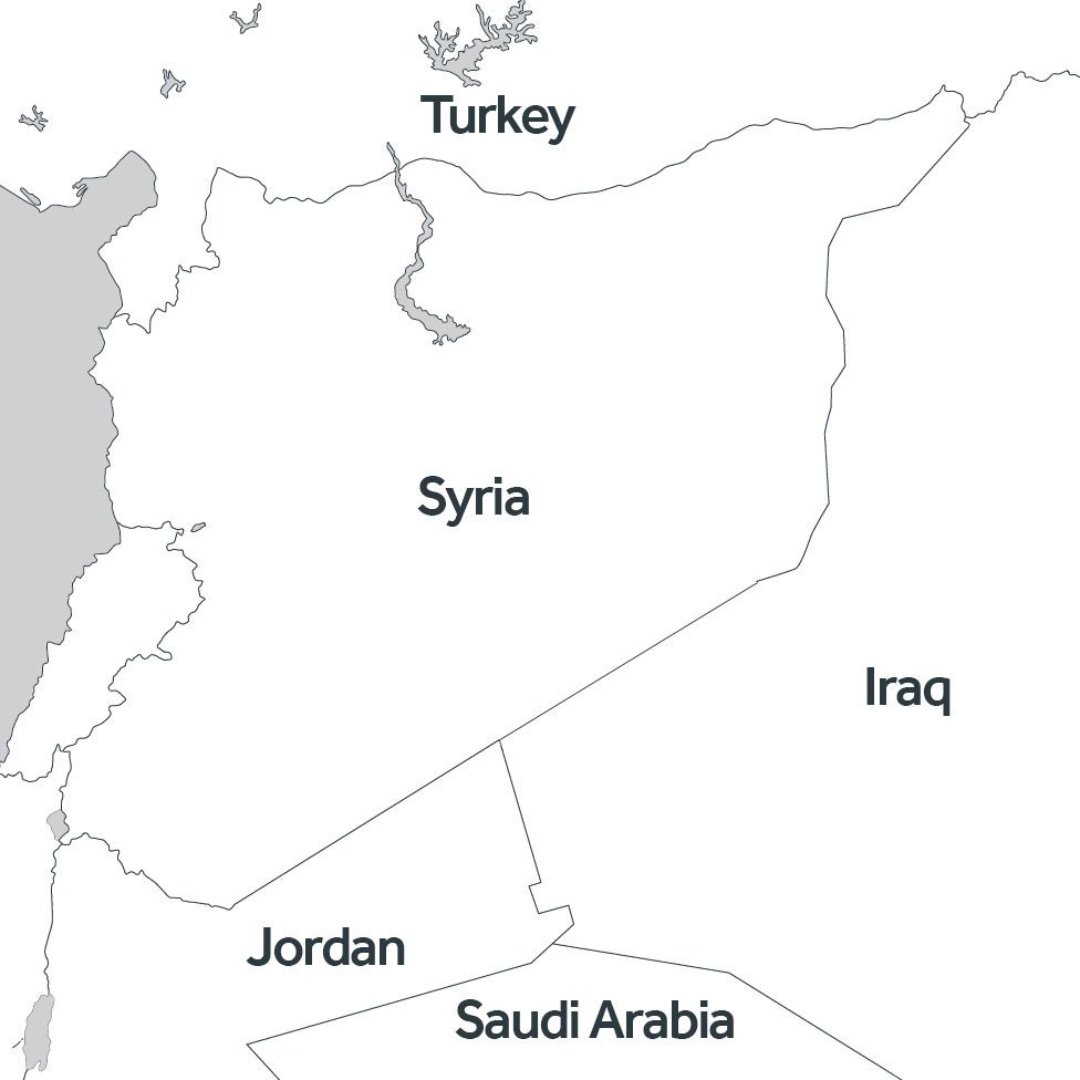 Map of Syria showing the border with Iraq