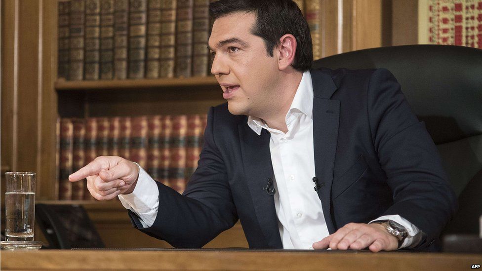 Greek Prime Minister Alexis Tsipras on state television