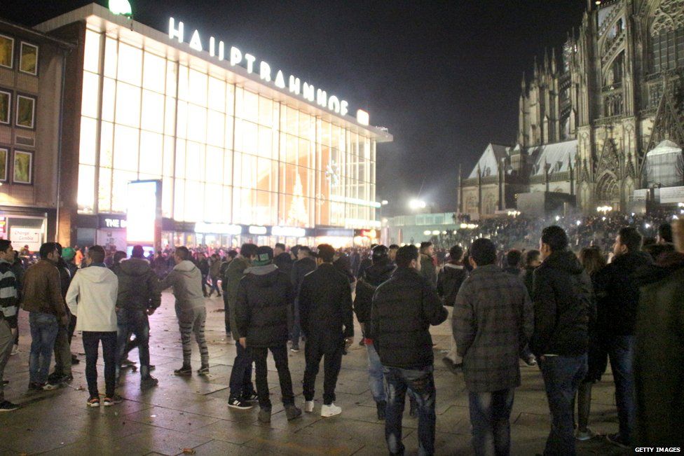 Crowds gather around Cologne station on 31 December