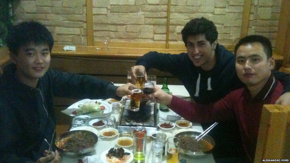 Dinner with his flat mates