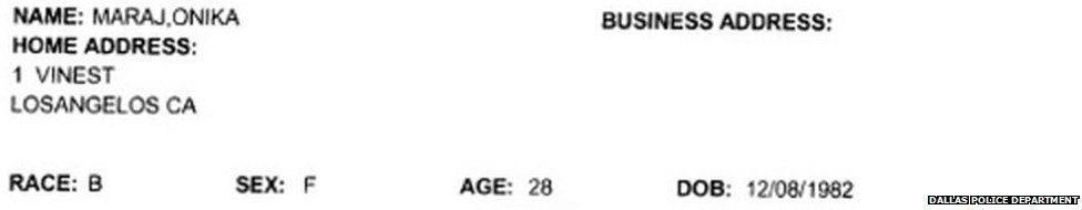 Part of the public Police report, which revealed Nicki's real age.
