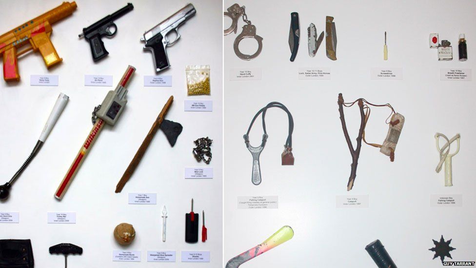 Weapons including an axe, gun and catapult