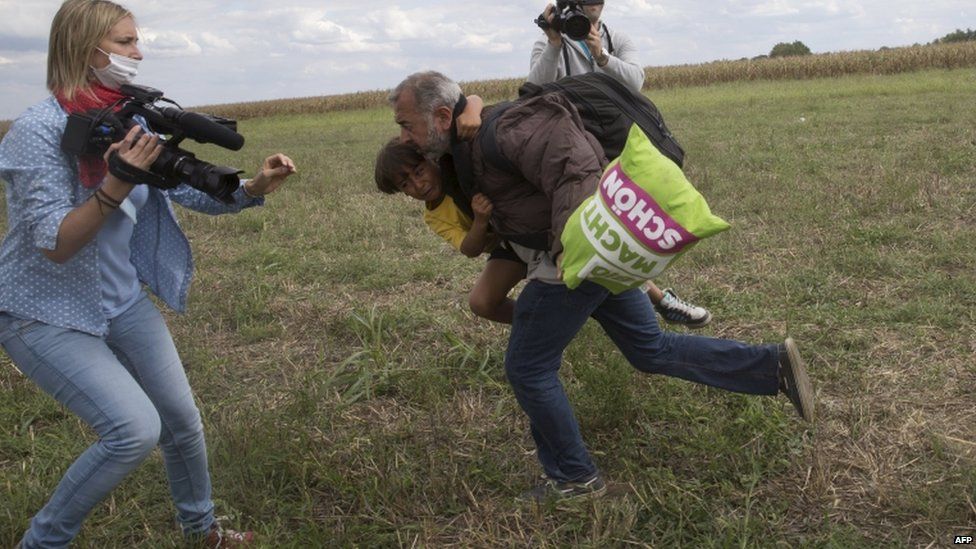 The Syrian refugee family were running across the Hungarian border