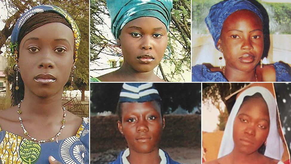 Five of the girls taken from the Chibok school