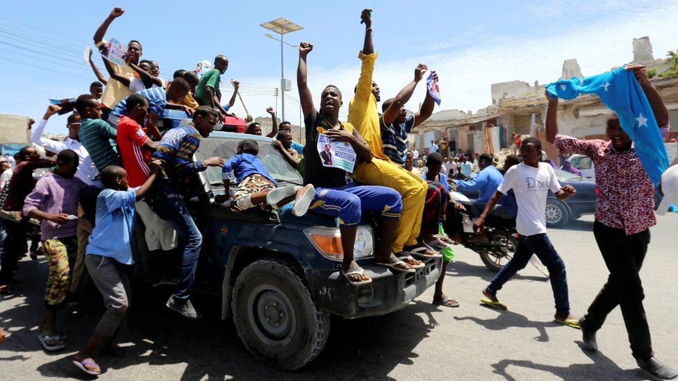 People celebrating the presidential election result in Mogadishu, Somalia - Thursday 9 February 2017