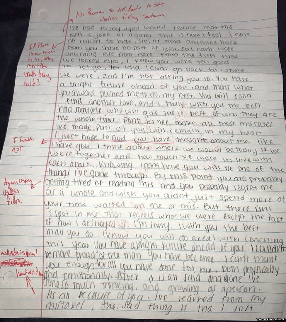 The third page of Nick Lutz' ex-girlfriend's apology letter