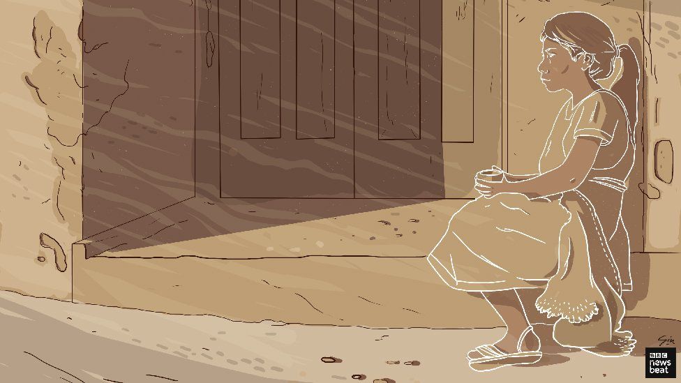 Illustration of a girl sitting on a step