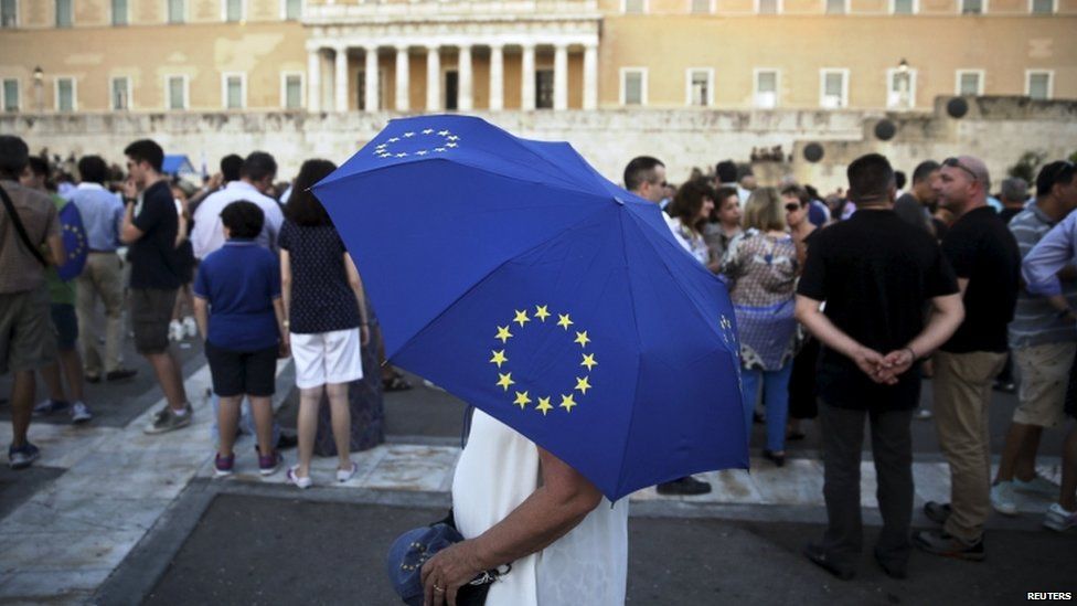 Pro-bailout protester, 9 July, Athens