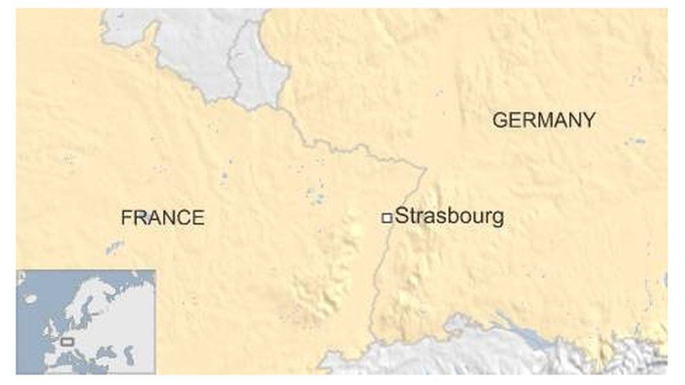 Map of France, Germany showing Strasbourg