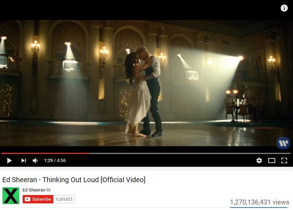 Ed Sheeran's Thinking Out Loud has more than a billion views on YouTube
