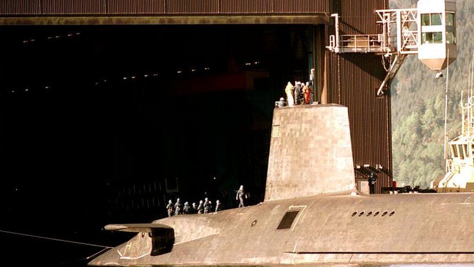 One of the UK's Trident nuclear submarines based at HMS Vengeance at Faslane