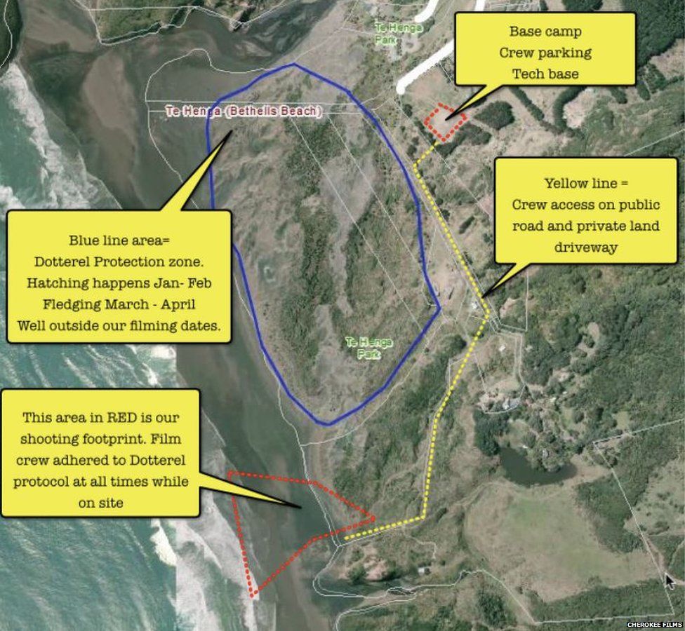Map of area at Bethells Beach that Cherokee Films were allowed to film on