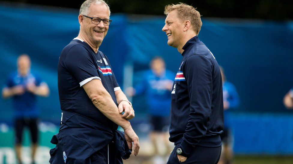 Lars Lagerback, (l) and Heimir Hallgrimsson (r) are co-managers of Iceland