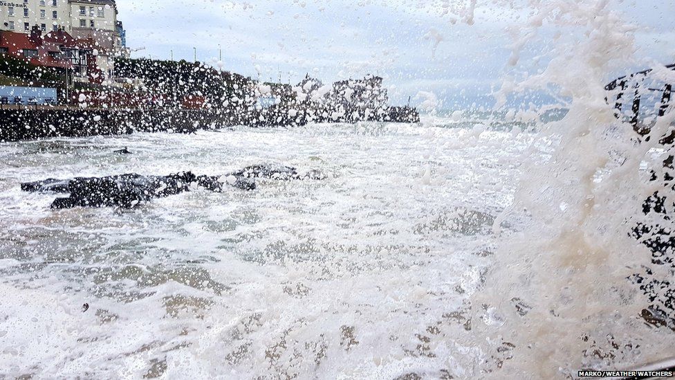 Crashing waves by the coast