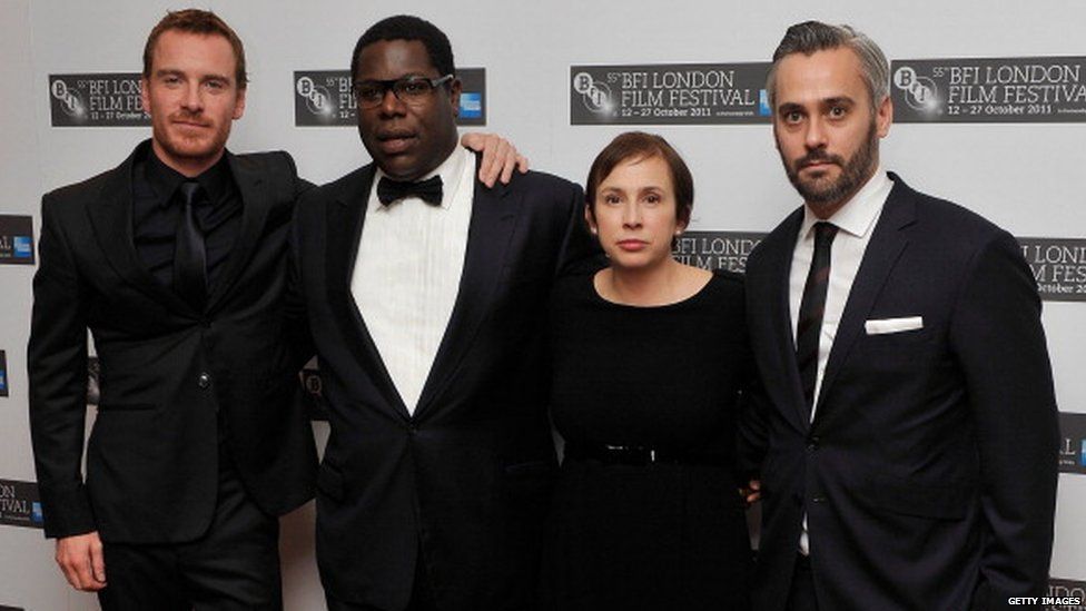 (left to right) Michael Fassbender, director Steve McQueen, screenwriter Abi Morgan and producer Iain Canning
