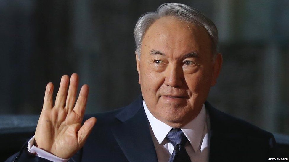 Kazakh President Nursultan Nazarbayev visits Germany in January 2015.