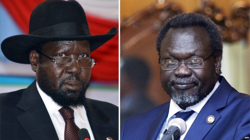 President Salva Kiir (l) and rebel leader Riek Machar (r)