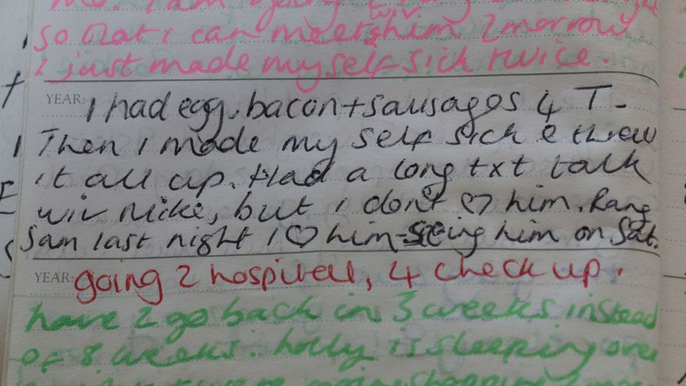 Diary extract: I had a bacon and sausges for tea then I made myself sick and threw it all up