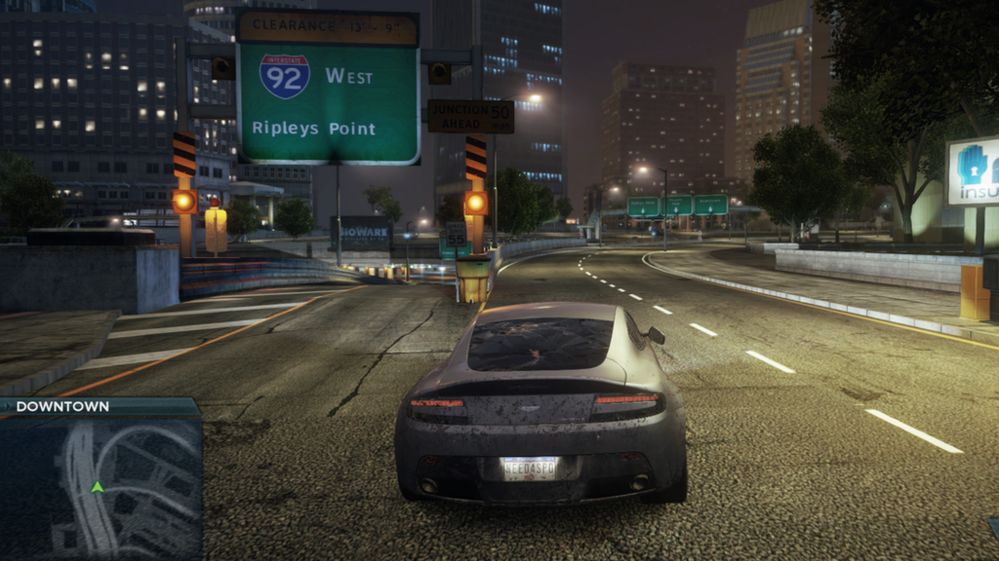 Cartoon car driving through a dark street